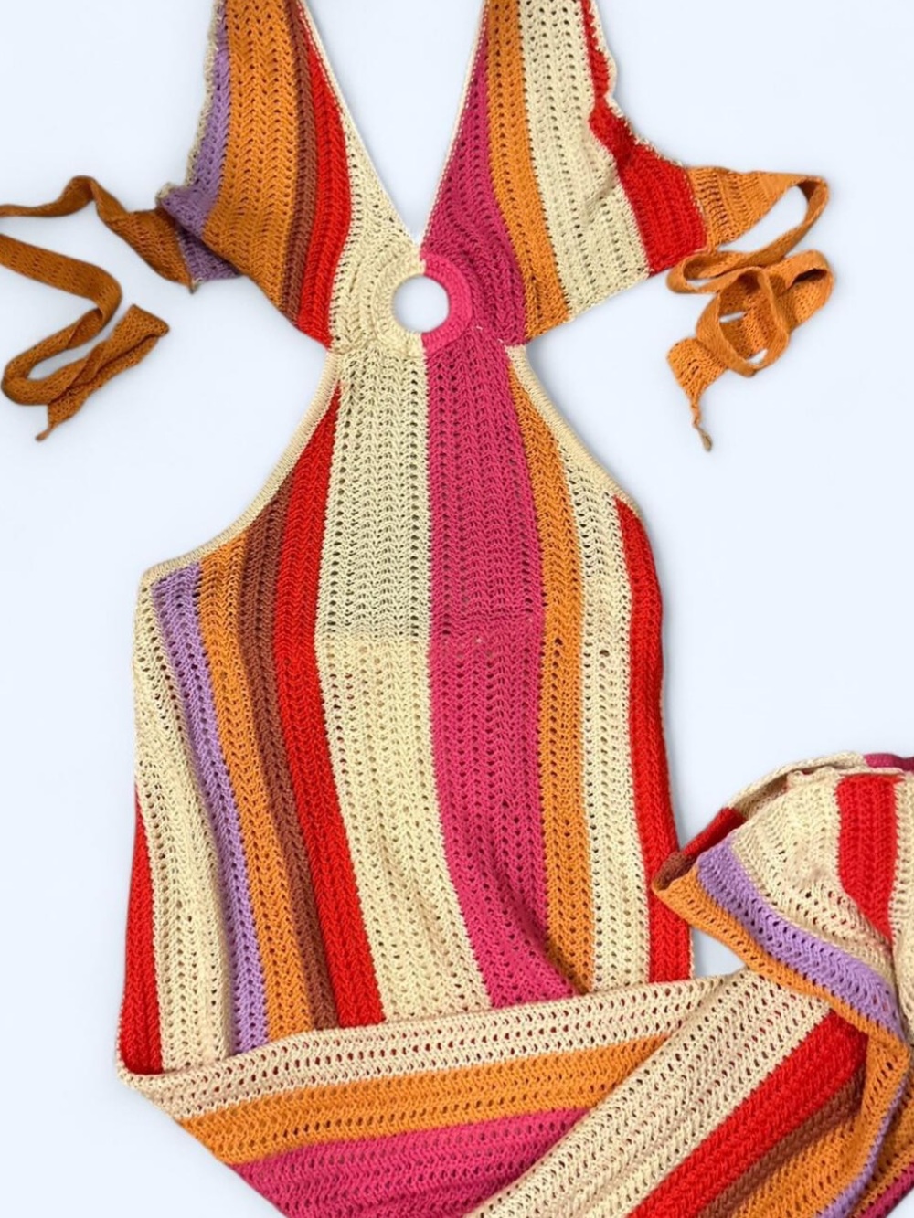 Multicolored Striped Halter Top Midi Dress